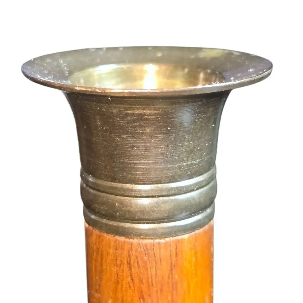 Vintage‎ Made In India Pair Of Wood & Brass Chambersticks 4.5